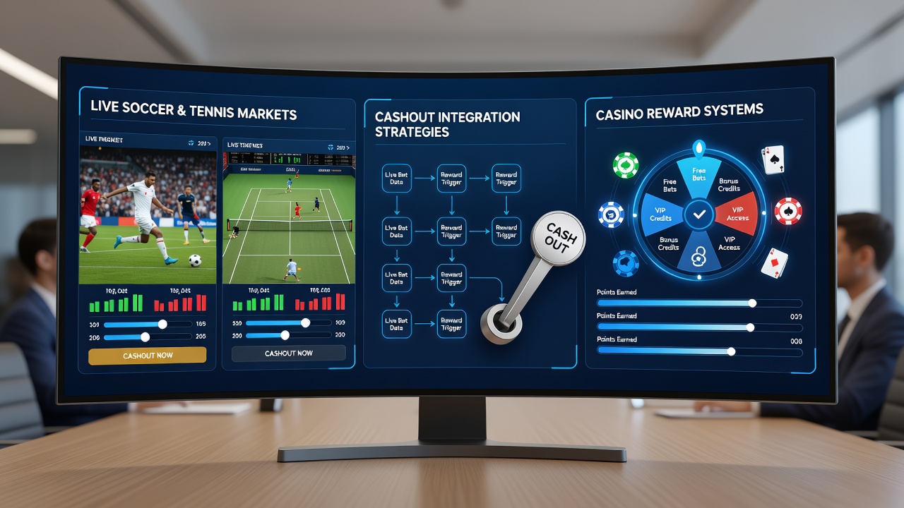 Darstellung von synchronisierten Cashout- und Belohnungsflüssen zwischen Live-Tennis und Casino-Apps auf Smartphones