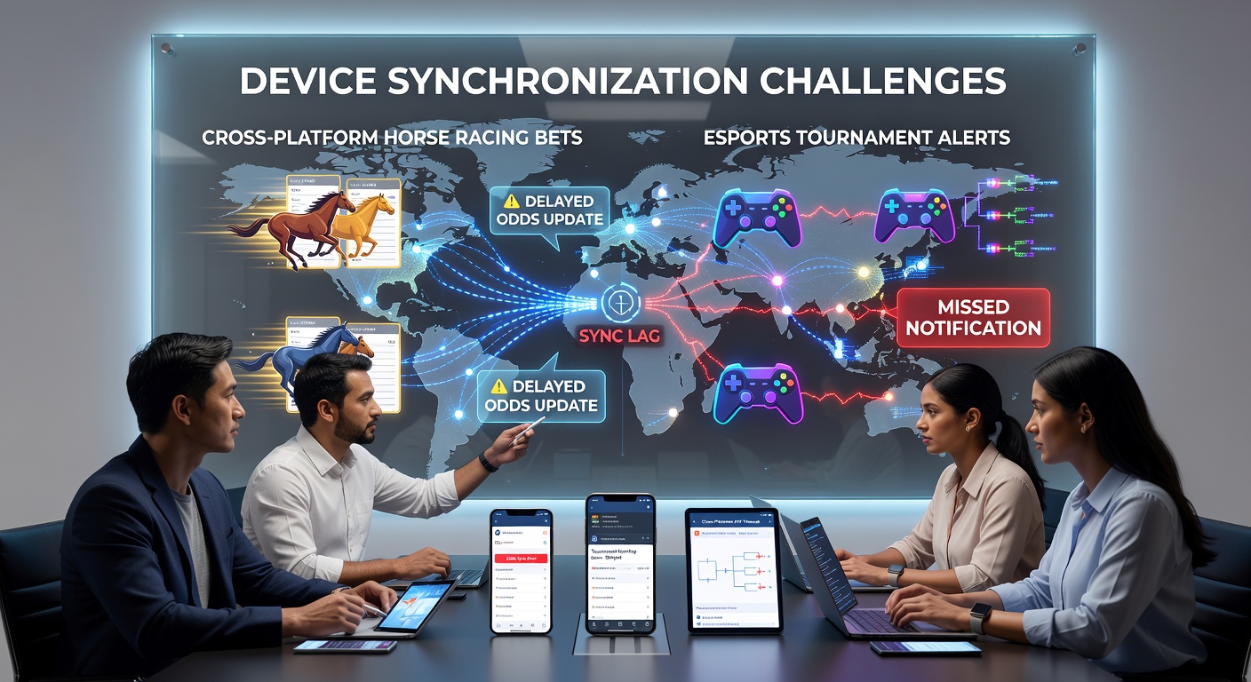Mittlere Sektion mit Fokus auf Synchronisationsprobleme bei Esports-Alarmen und Pferderennwetten
