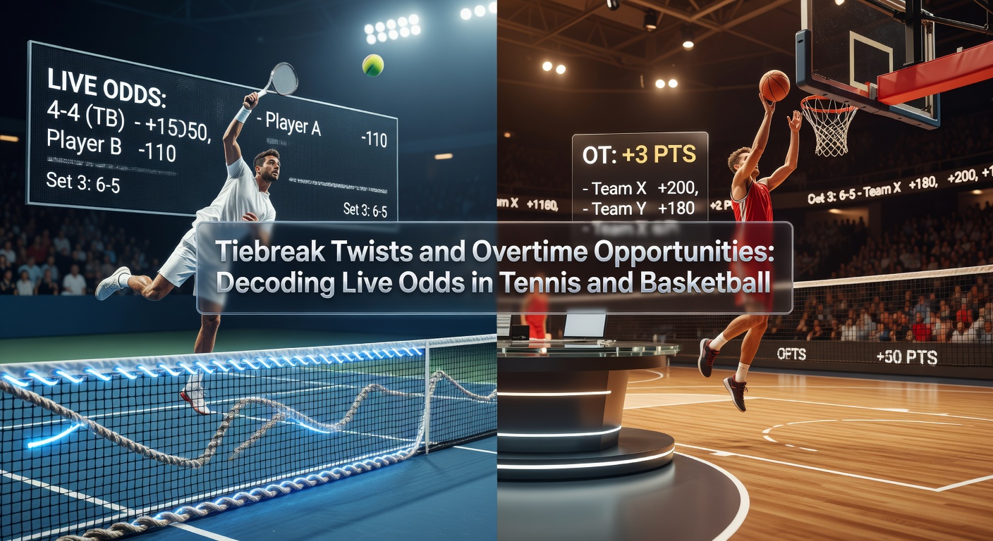 Intensives Basketball-Overtime-Spiel mit Spielern im Sprung und Live-Quoten, die sich auf dem Scoreboard ändern